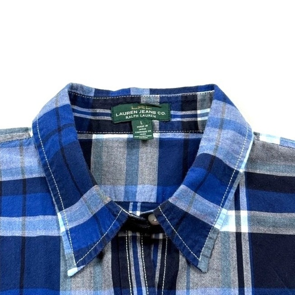 Lauren Jeans Co Ralph Lauren Plaid Button Down Shirt‎ Blue Gray White Women'ss L